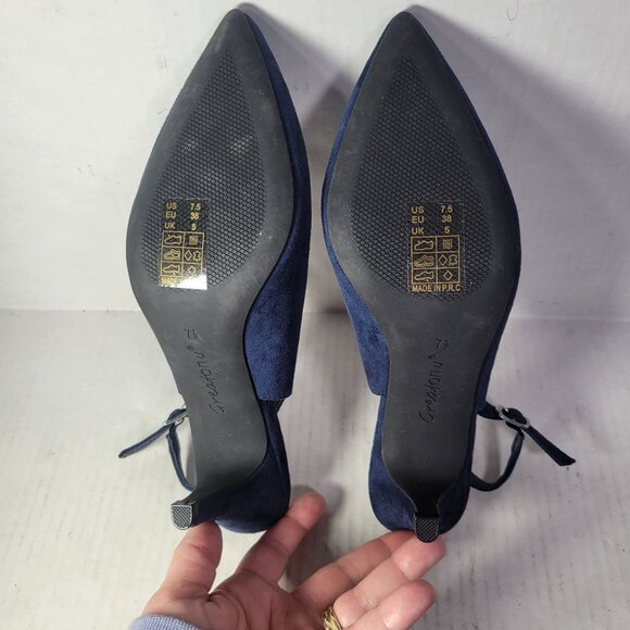 Crestbon Women Navy Blue Pointed-Toe Slingback Kitten Heel Suede Heels Size 7.5 - Picture 7 of 8